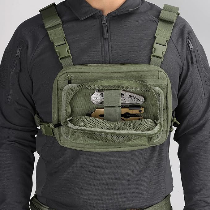 LIVANS Tactical Mesh Zipper Pouch, Modular Insert Panel Organizer EDC Utility Storage Pocket with Hook-N-Loop Fasteners for Backpack Bag Accessories