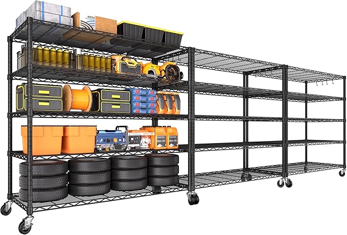 PrimeZone 3 Packs 48" W x 24" D x 81" H Heavy Duty Wire Storage Shelves with Wheels, 5 Tier Adjustable NSF Certified Garage Shelving Unit, Rolling Metal Organizer Shelf Rack for Warehouse, Restaurant