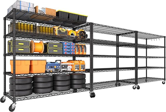 PrimeZone 3 Packs 48" W x 24" D x 81" H Heavy Duty Wire Storage Shelves with Wheels, 5 Tier Adjustable NSF Certified Garage Shelving Unit, Rolling Metal Organizer Shelf Rack for Warehouse, Restaurant