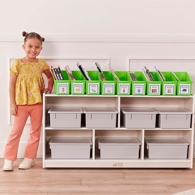 ECR4Kids Linking Plastic Storage Book Bin, Multipurpose Organization, Neon Green, 10-Piece