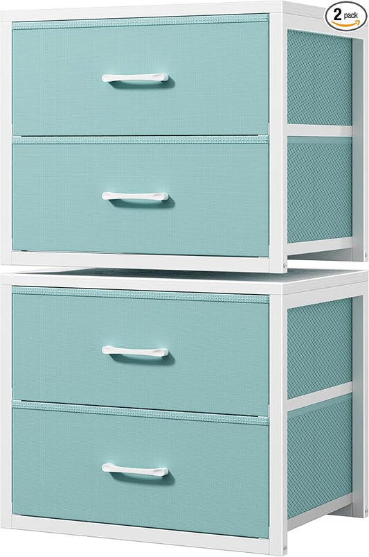 BOLUO Stackable Storage Drawers Closet Organizers and Storage Fabric Blue 2 Drawer Dresser for Bedroom 2 Packs Modern