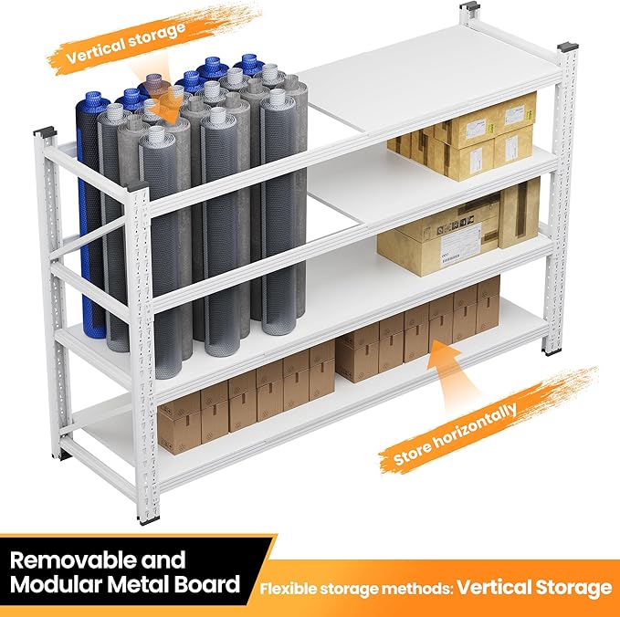 60" W Metal Shelving Heavy Duty, 24" Deep Large Storage Shelves, 4 Tier Tall Steel Industrial Shelving, 5000 LBS Adjustable Standing Shelf for Warehouse/Shop 60" W x 24" D x 70" H