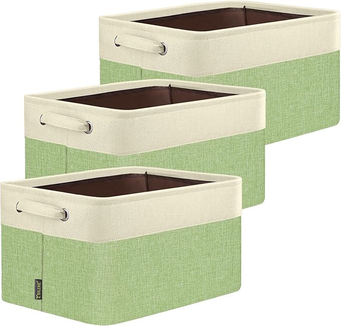 BALEINE 3 Pack Fabric Closet Storage Bins for Shelves, Linen Closet Organizers and Storage, Decorative Baskets for Organizing, Shelf, Clothes, Home, Office (Green, 12"x8"x8")