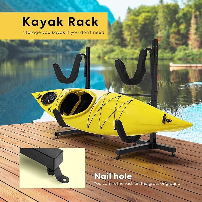 VIVOHOME Kayak Storage Rack, Adjustable Freestanding Dual Stand for Kayaks, SUP Boards, Canoes & Paddle Boards, Heavy Duty, Supports up to 175 lbs