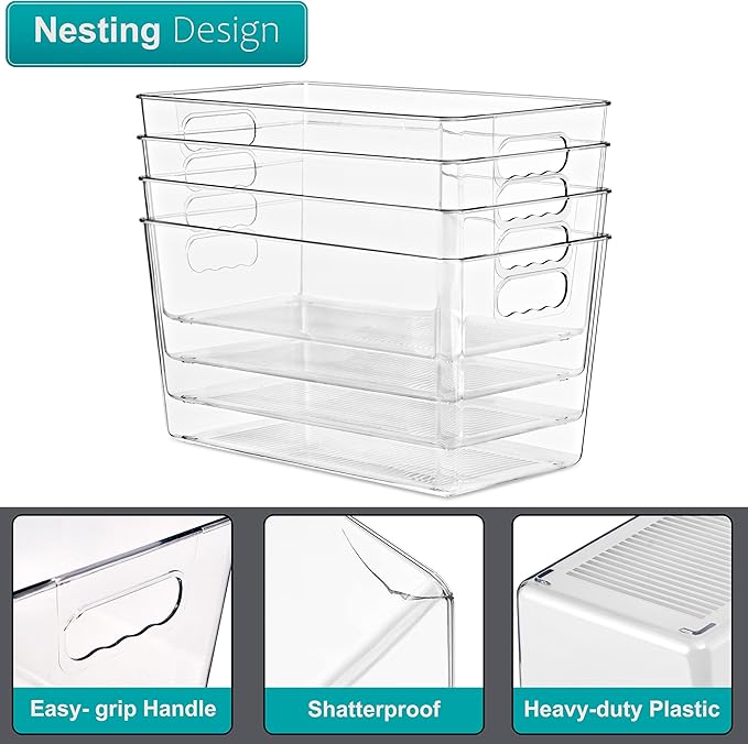 Sorbus Clear Storage Bins with Lids, 8 Pack X-Large Organization Bins with Handles – Clear Stackable Storage Containers for Storage, Pantry, Fridge, Cabinet, Closet & Kitchen Organization – BPA-Free