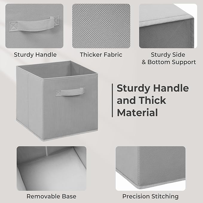 11x11 Inch Storage Bins Cubes, Fabric Foldable Storage Box, Collapsible Closet Organizer for Clothes, Blankets, Office, Bedroom, Living Room, Shelf Cabinet, Bookcase, Gray, 9 Pack