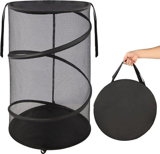 BATTOO Collapsible Laundry Basket with Lid, Large Foldable Mesh Pop Up Hamper 88L with Handles for Laundry Room, Bathroom, Kids Room, College Dorm, Travel, Storage Organizer Black