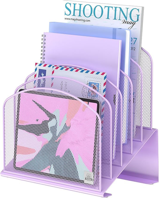 Delifox Inclined Desk File Organizer,Vertical File Folder Holder Stand Metal Rack File Sorter for Office Classroom Desktop Organization