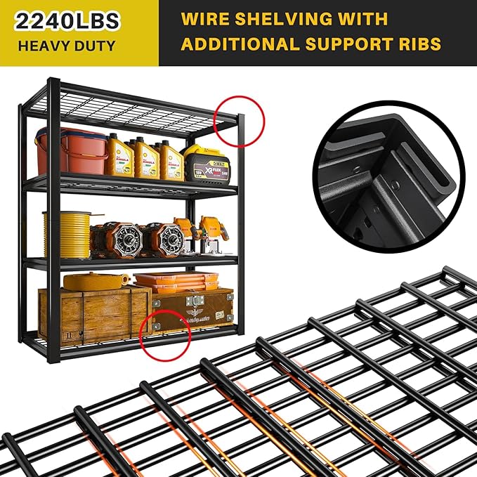 REIBII 40" W Garage Shelving Heavy Duty 2240 LBS Load Capacity 4 Tier Adjustable Metal Shelving Unit for Garage Warehouse Basement Industrial Shelving 40" W × 19.5" D × 59.5" H, 2 Pack