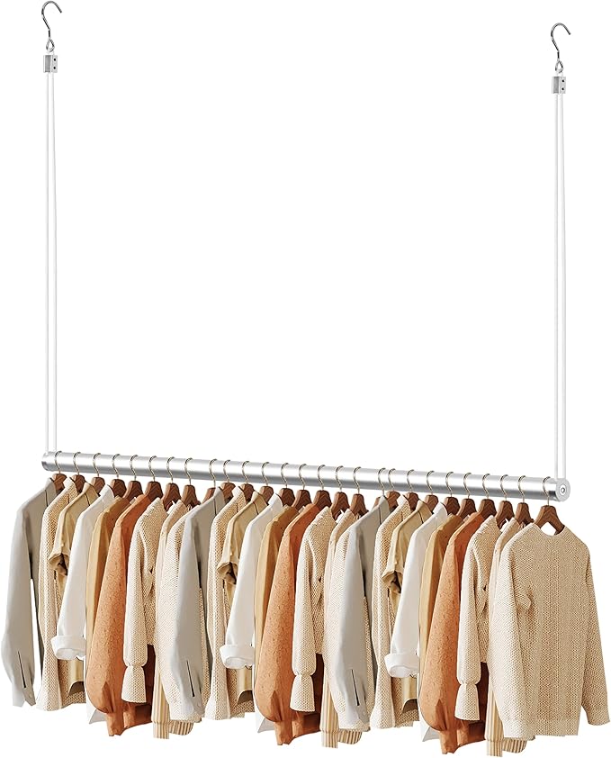 BaiNong Adjustable Closet Hanging Rod Heavy Duty 48'' Silver (Silver, 48 Inch)