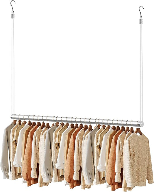 BaiNong Adjustable Closet Hanging Rod Heavy Duty 48'' Silver (Silver, 48 Inch)