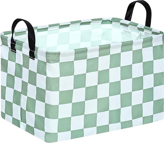 MAIZMZ Sage Checkered Storage Basket Baby Toys Organizer Bins Decorative Gifts Bakset Waterproof Nursery Hamper Women Storage Cube Kids Laundry Basket for Home/Dorm/Kitchen/Pet/Office/Closet/Shelf/