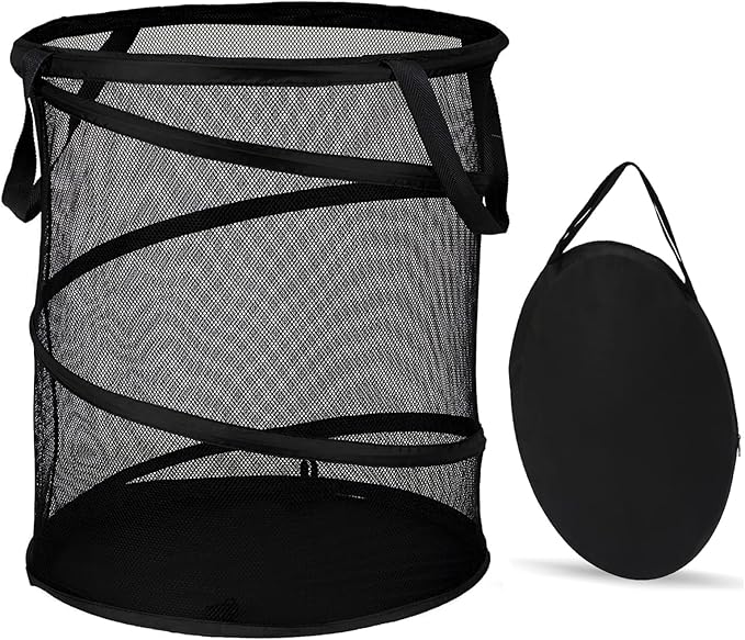 BATTOO Mesh Collapsible Laundry Baskets, Foldable Pop Up Laundry Hamper, Large Laundry Basket Hamper for Laundry, Bathroom, Kids Room, College Dorm, Travel, Camping Black