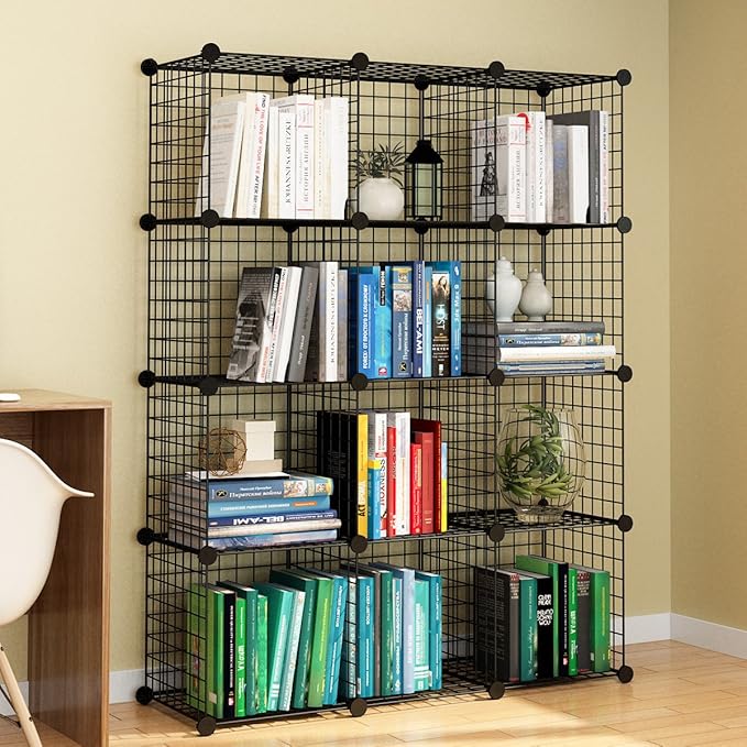 KOUSI 14"x14" Wire Cube Storage, Metal Grid Organizer, 12-Cube Modular Shelving Unit, Stackable Bookcase, Ideal for Living Room, Bedroom, Office, Garage