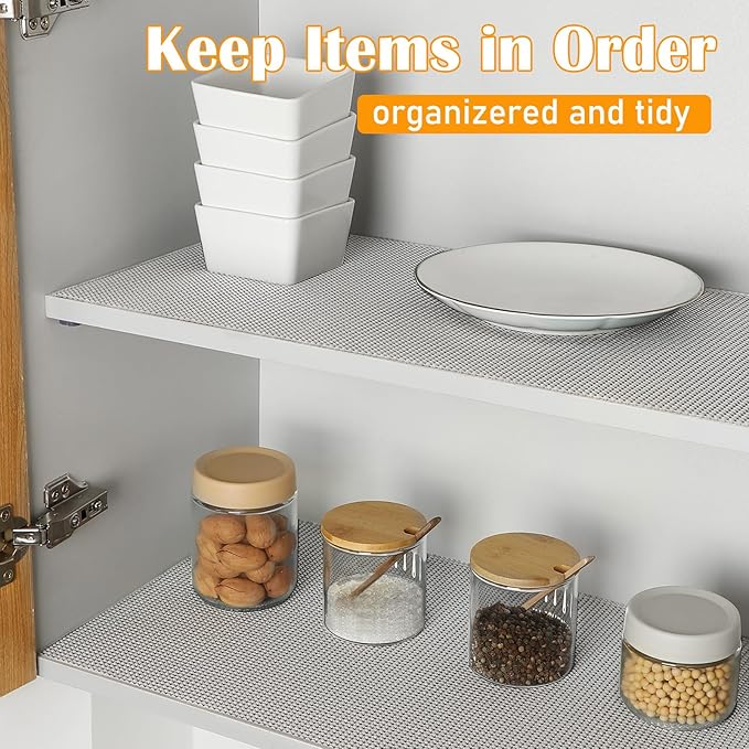 Songrey Non-Adhesive Drawer and Shelf Liner, Non Slip Cabinet Liners, Protect Kitchen Cupboard, Bathroom Drawers, Breathable, Thick Strong Grip mat (23.6IN x 20FT, Light Gray)