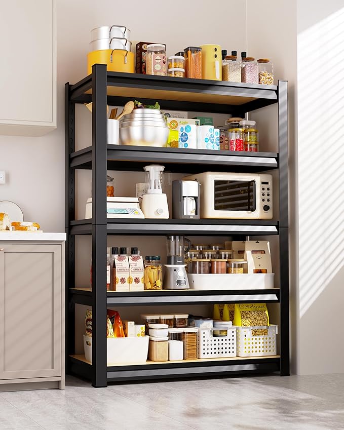 AOARGG Set of 2 Heavy Duty Garage Shelving 5T Storage Shelves, Metal Adjustable Shelving Unit, Utility Garage Organizer Shelf for Basement, Pantry, Kitchen, Warehouse, 19.7" Dx45.6 Wx77.9 H, Black
