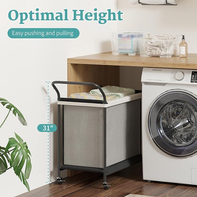 Laundry Hamper with Wheels - 2 Section Laundry Basket 140L, Removable Washable Bags, Height-Fitted Rolling Laundry Cart for Laundry Room & Bedroom