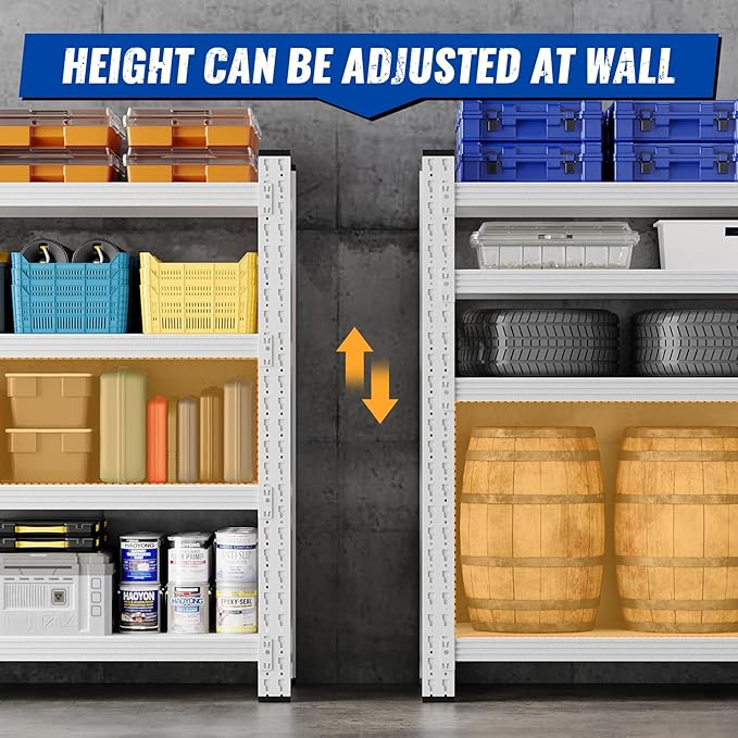 BYNSOE 48" W Storage Shelves 3000lbs Garage Metal Shelving Heavy Duty Garage Shelves Adjustable Storage Shelves for Industrial, Factory(White, 48" W X 24" D X 69" H)