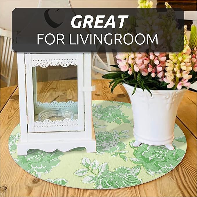 FIFTY FEET 18X96 Inch Shelf Liner for Kitchen Cabinets, PVC Drawer Liner for Dresser Non-Slip Bathroom, Non-Adhesive Cabinet Liner Washable (Green Flower)(4 Roll)