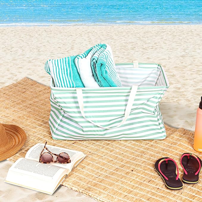 Household Essentials Teal Striped Krush Container All-Purpose Utility Tote