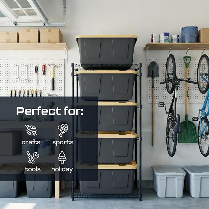 MonsterRAX 5-Tier Side-Load Heavy Duty Garage Slide Bin Storage Rack for 27-Gallon Totes. Industrial metal organization, 250lb capacity, NSF Certified. (Bins not included) (Black) (Black)
