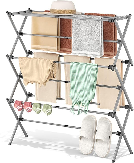 APEXCHASER Drying Rack Clothing, Clothes Drying Rack Foldable, Laundry Drying Rack Expandable, Small Clothe Hanger for Baby Clothes Towel Bib Sock, Clothes Airer for Indoor Outdoor Use, Grey/Black