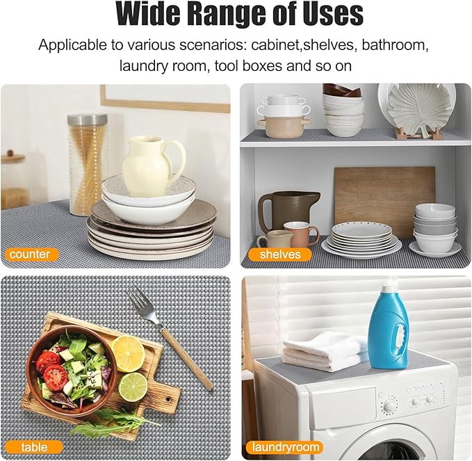 Songrey Non-Adhesive Drawer and Shelf Liner, Non Slip Cabinet Liners, Protect Kitchen Cupboard, Bathroom Drawers, Breathable, Thick Strong Grip mat (12IN x 20FT, Cream)