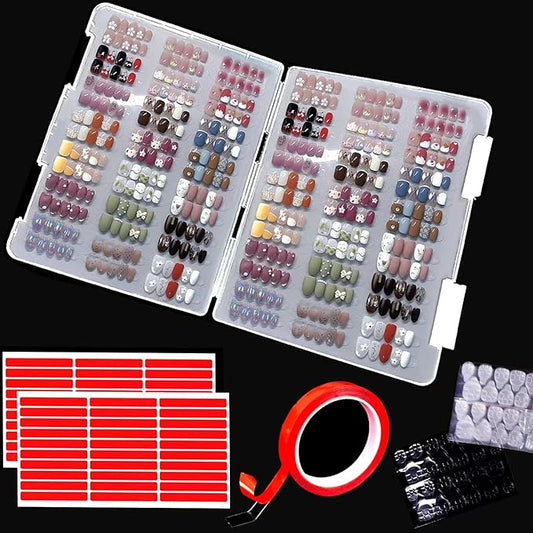 Large Compact Transparent Press-On Nail Storage Box (12 * 9 * 0.8 inch) - 600 Pieces Capacity - Press-On Nail Organizer & Display Storage Box