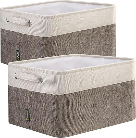 BALEINE 2 Pack Fabric Closet Storage Bins for Shelves, Linen Closet Organizers and Storage, Decorative Baskets for Organizing, Shelf, Clothes, Home, Office (Brown, 12"x8"x8")