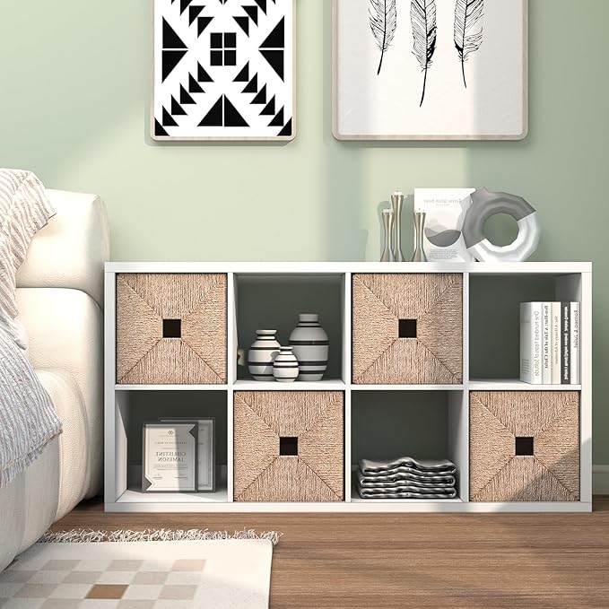 CTESNE【2026 Wooden Thick Frame 8 Cube Storage Organizer Shelf with Anti-Tipping Kits + Reversible Open Back Bookcase, Horizontal and Vertical Dual-use（White,11inch）