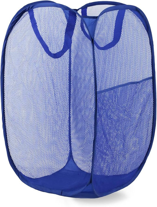 Pop Up Laundry Hamper, Mesh Laundry Basket Collapsible, Foldable Hamper for Travel and Storage (Blue)