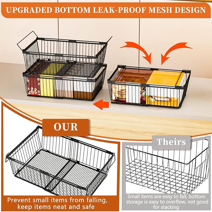 Large Freezer Organizer Bins，Upgraded Bottom Leak-Proof net，Fit 10 to 20 Cu.Ft Deep Freezer，2 Pack， Expandable Stackable Chest Freezer Organizer Bins , for Fridge, Deep Freezer, Cabinet