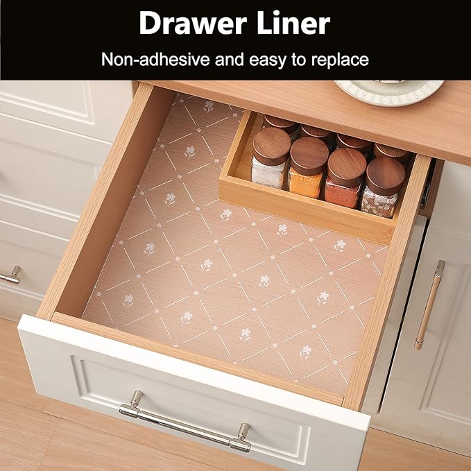 INNOLITES Kitchen Cabinet Shelf Liner, Non-Adhesive Refrigerator & Drawer Liner, Waterproof EVA with Floral, Easy to Clean & BPA-Free (White Daisy, 23.6" x 240")