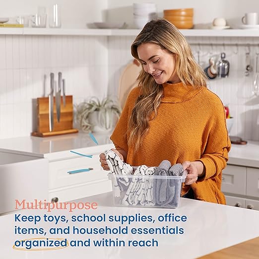 ECR4Kids Scoop Front Storage Bin, Multipurpose Organization, Clear, 15-Piece