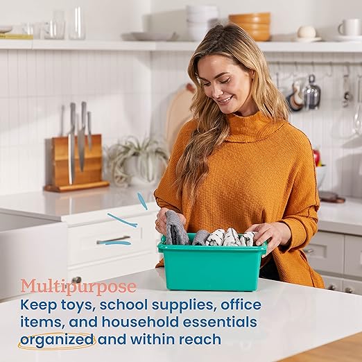 ECR4Kids Scoop Front Storage Bin, Multipurpose Organization, Emerald, 5-Piece
