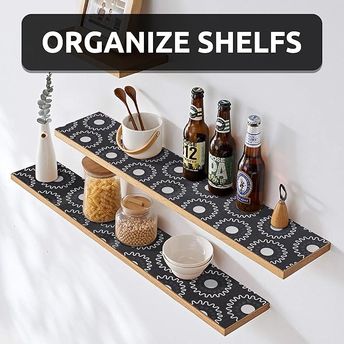 18X96 Inch Shelf Liner for Kitchen Cabinets, PVC Drawer Liner for Dresser Non-Slip Bathroom, Non-Adhesive Cabinet Liner Washable (Black Circle)(1 Roll)