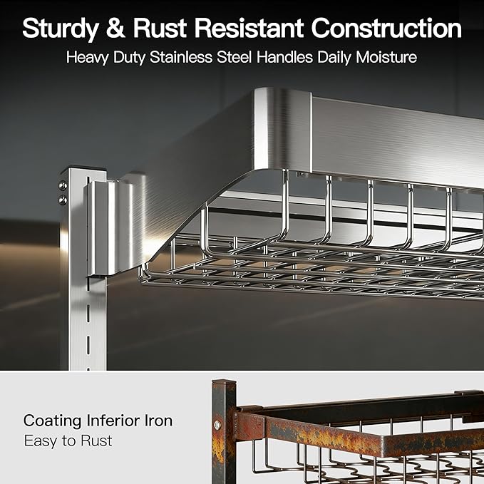 3 Tier Extra Large Stainless Steel Expandable Over The Sink Dish Drainer Drying Rack, Rust Proof Metal, Space Saving, Modern Silver Big Capacity Extendable Plate Strainers Above Kitchen Counter