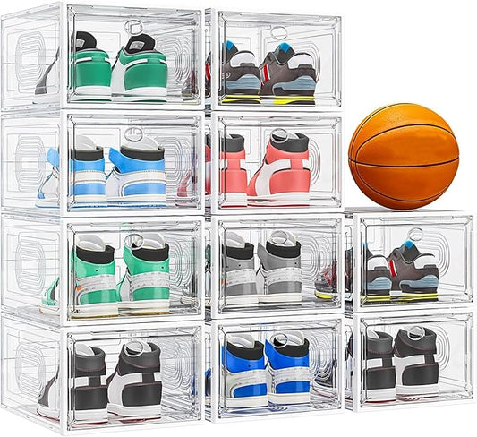 caktraie 10 Pack Thicken Shoe Organizer Stackable,Upgraded Sturdy Shoe Storage Box with Magnetic Door,Shoe Containers For Sneaker Display,Hat Organizer,White