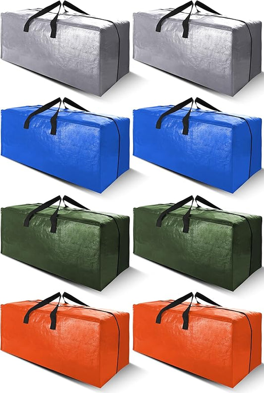 Cosy Family 8 Pack Heavy Duty Extra Large Moving Bags with Backpack Straps - Strong Handles & Zippers, Storage Totes For Space Saving, Fold Flat, Alternative to Moving Box (Set of 8, Multicolored)