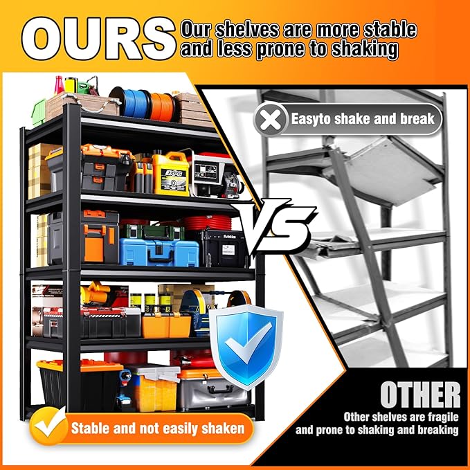 71.2''H Storage Shelves, 2500lbs Garage Shelving,Adjustable Heavy Duty Shelving Unit,5T Tall Garage Shelves，Metal Standing Shelf Units,Utility Rack For Kitchen Warehouse Industrial Basement 71*35*16