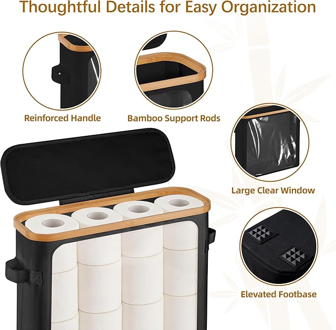 Livole 2-in-1 Toilet Paper Storage with Lid Toilet Paper Basket- 20 Regular Rolls or 15 Mega Rolls Extra Large Toilet Paper Organizer for Bathroom, Black