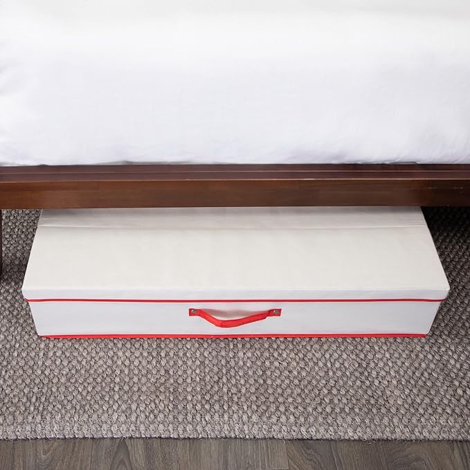 Household Essentials Holiday Gift Wrap Organizer with Lid, Natural and Red