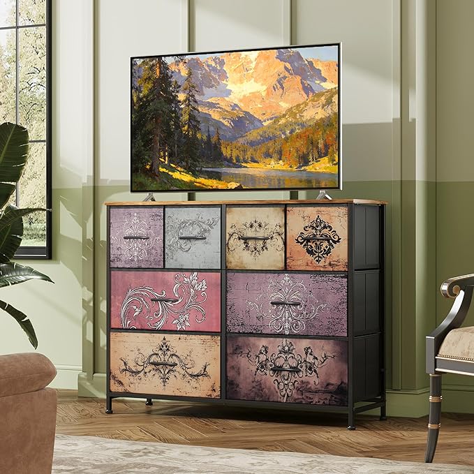 WLIVE Dresser for Bedroom with 8 Drawers, Wide Fabric Dresser for Storage and Organization, Bedroom Dressers, Chest of Drawers for Living Room, Closet, Hallway, Pattern