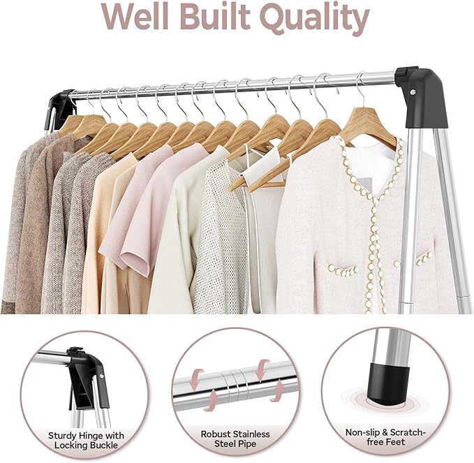 TOOLF Clothes Drying Rack Foldable, Laundry Drying Rack Stainless Steel, Portable Clothes Rack, Clothing Garment Rack, Drying Rack for Clothing, Indoor Outdoor, Free-Standing, Large Capacity