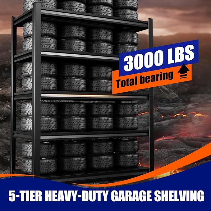 71" H Garage Shelving Heavy Duty Storage Shelves, Metal Adjustable Shelving Unit, Utility Garage Organizer Shelf for Basement, Pantry, Kitchen, Warehouse,15.7" D x 35.4" W x 71.2" H, Black