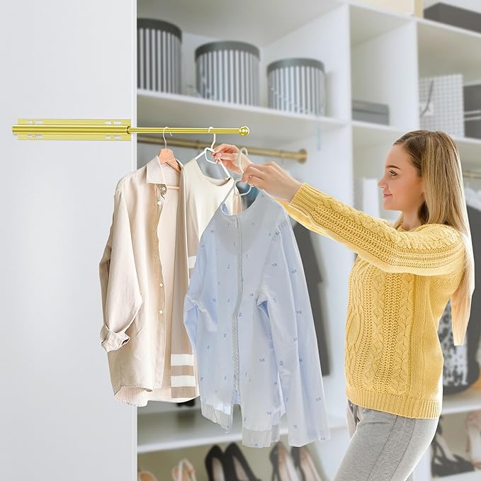 12" Valet Rod Standard for Closet, Slide Out Closet Valet Rod - 12" to 22", Polished Chrome Finish, Heavy-Duty 40lbs Capacity (Gold)