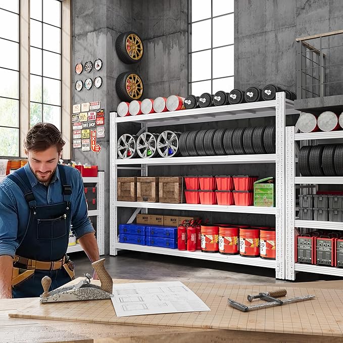 60" W Metal Shelving Heavy Duty, 24" Deep Large Storage Shelves, 4 Tier Tall Steel Industrial Shelving, 5000 LBS Adjustable Standing Shelf for Warehouse/Shop 60" W x 24" D x 70" H