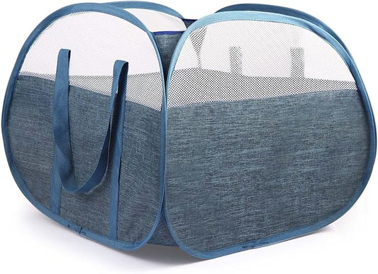 Collapsible Laundry Baskets, Tear Proof Pop Up Laundry Hamper with Large Capacity, Sturdy Foldable Laundry Basket, Easy to Carry Laundry Hamper for Home, Laundry Room, Bedroom, Dorm, Travel Blue