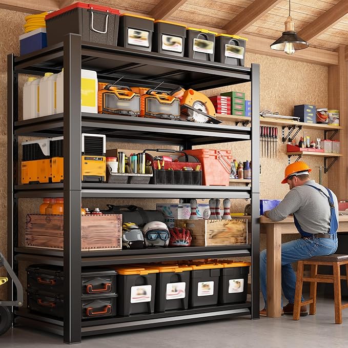 REIBII Garage Shelving 3000 LBS Storage Shelves Adjustable Heavy Duty Shelving Units and Storage Rack for Garage, Basement,2 Pack