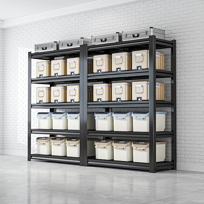 Garage Shelving Metal Garage Shelf Unit 5-Tier Storage Shelves Heavy Duty Shelf Organizer Industrial Shelves for Warehouse Basement Kitchen Pantry, Black, 45" W X 63" H X 20" D